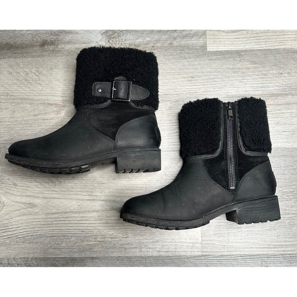 UGG Elings Women Waterproof Leather Boots 1112620 Black Leather Size 6.5